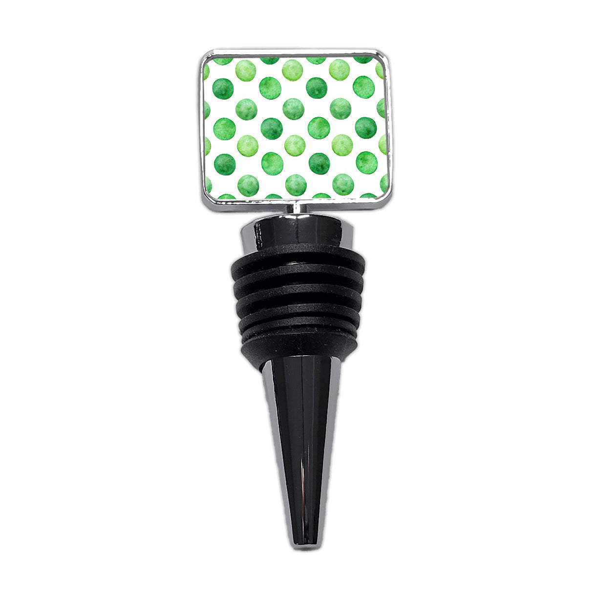 Green Polka Dots White Background Wine Bottle Stopper
