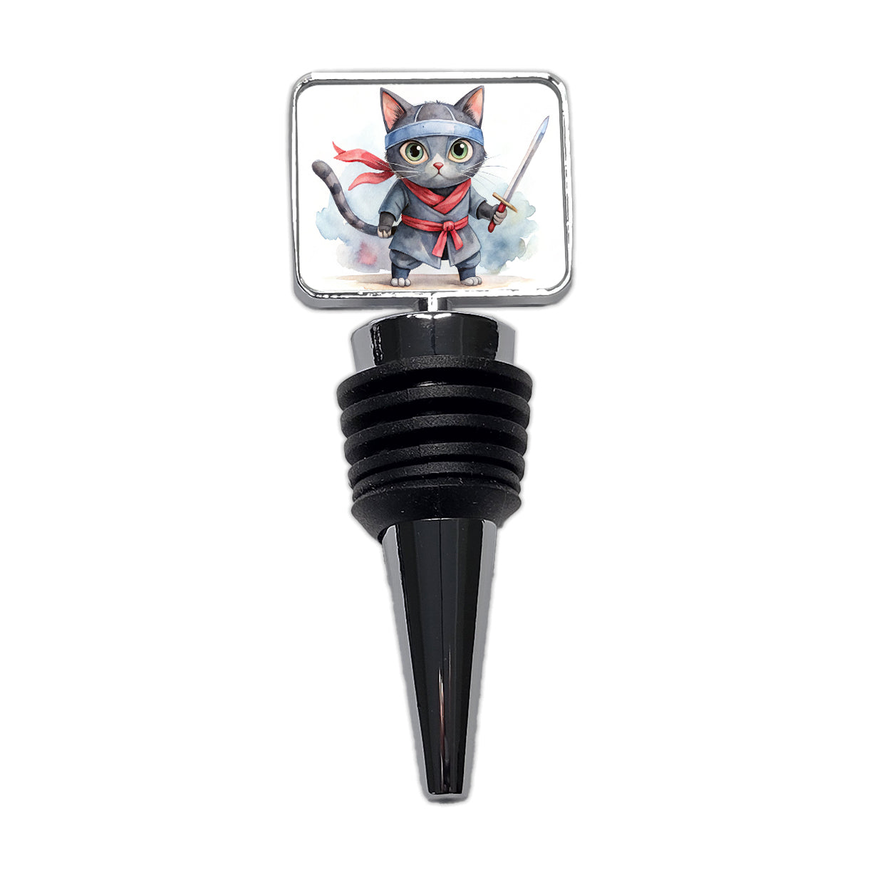 Ninja Cat Watercolor Wine Bottle Stopper