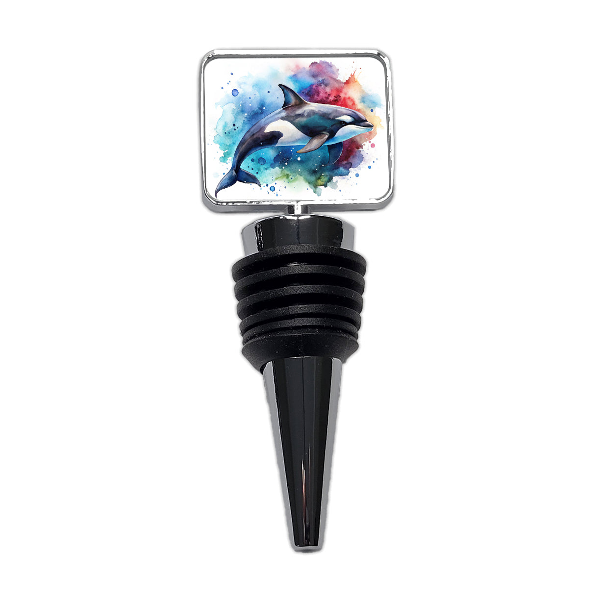 Orca Whale Colorful Watercolor Design Wine Bottle Stopper