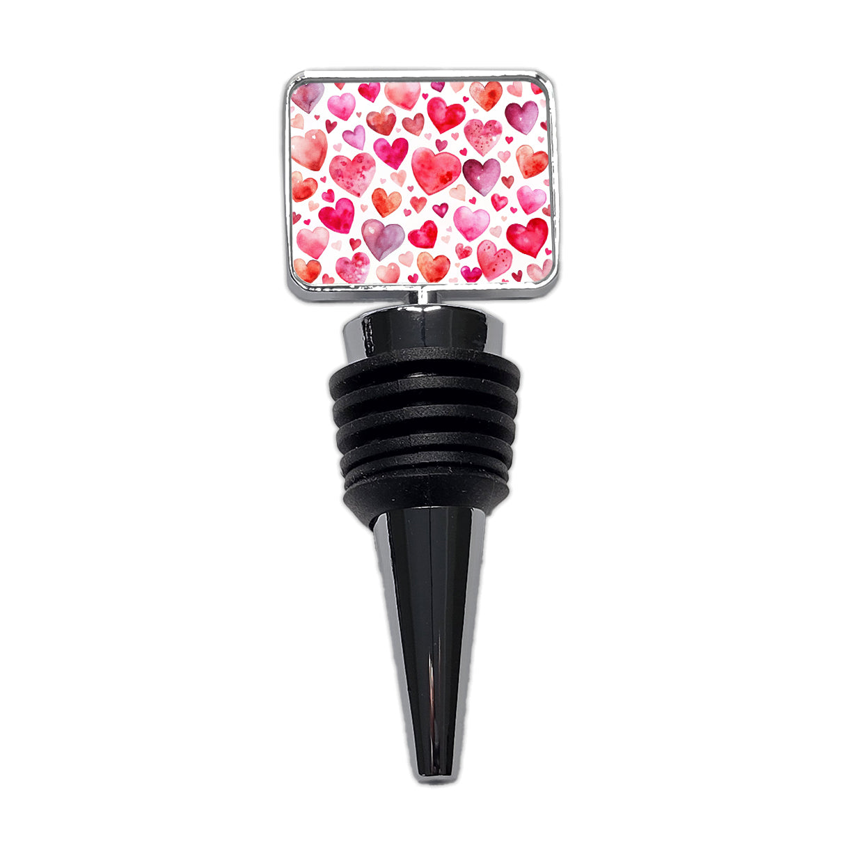 Pink And Red Scattered Hearts Watercolor Wine Bottle Stopper