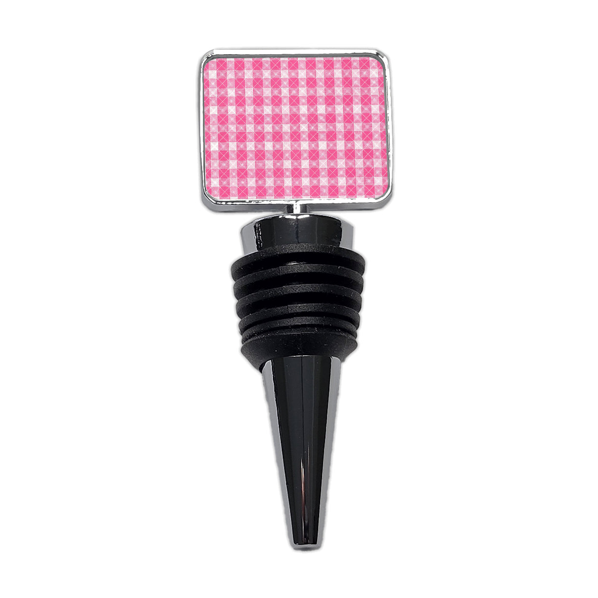 Pink White Gingham Watercolor Wine Bottle Stopper