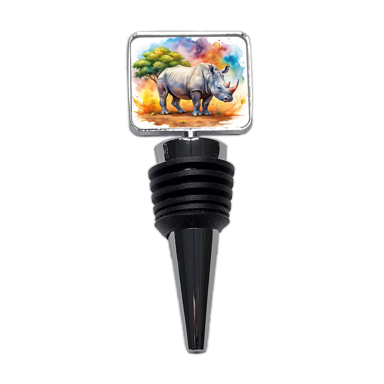 Rhinoceros African Plain Watercolor Design Wine Bottle Stopper