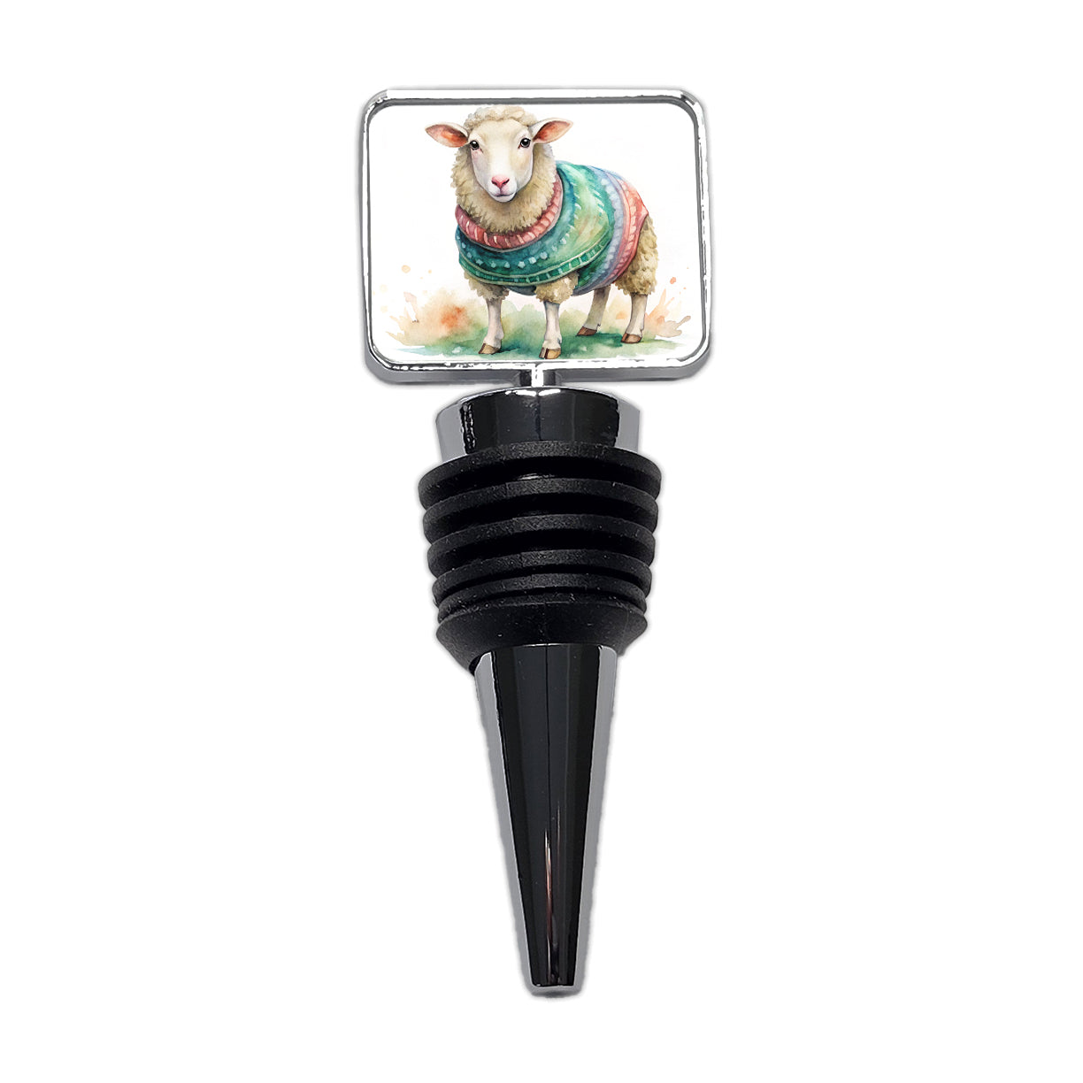 Sheep Wearing A Sweater Watercolor Wine Bottle Stopper