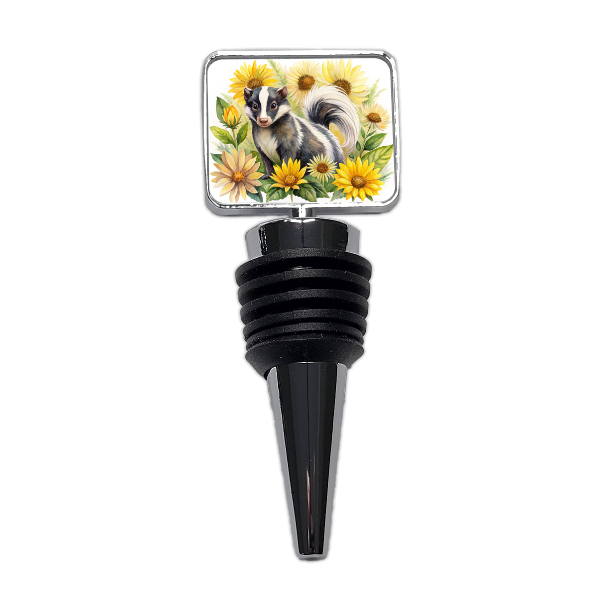 Skunk Watercolor Design With Sunflowers Wine Bottle Stopper