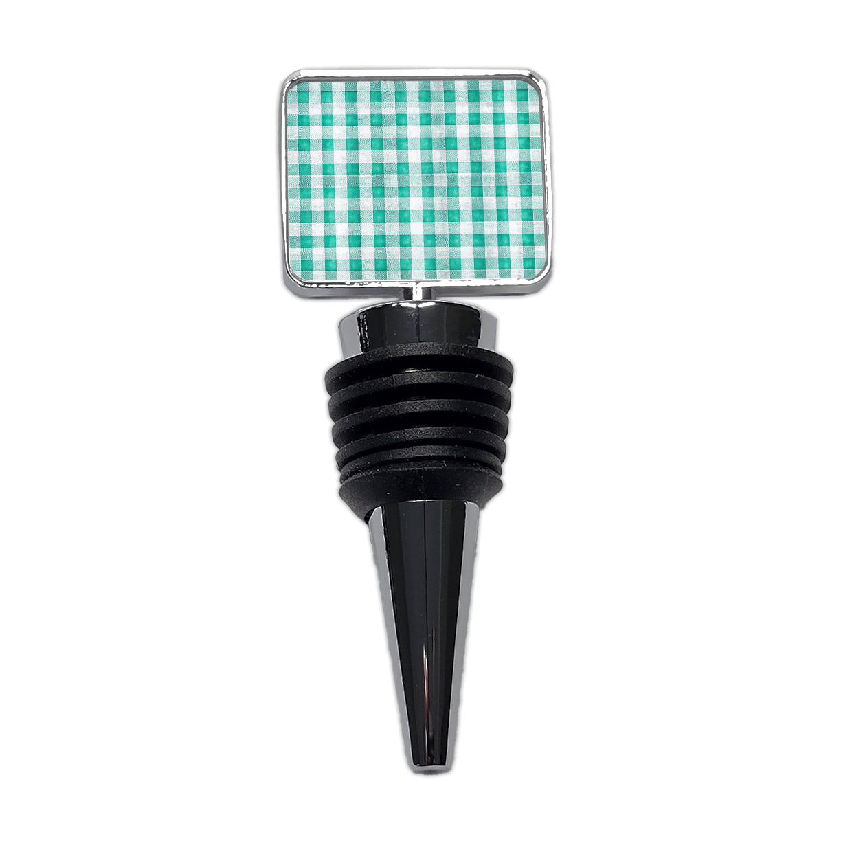 Teal White Gingham Watercolor Wine Bottle Stopper