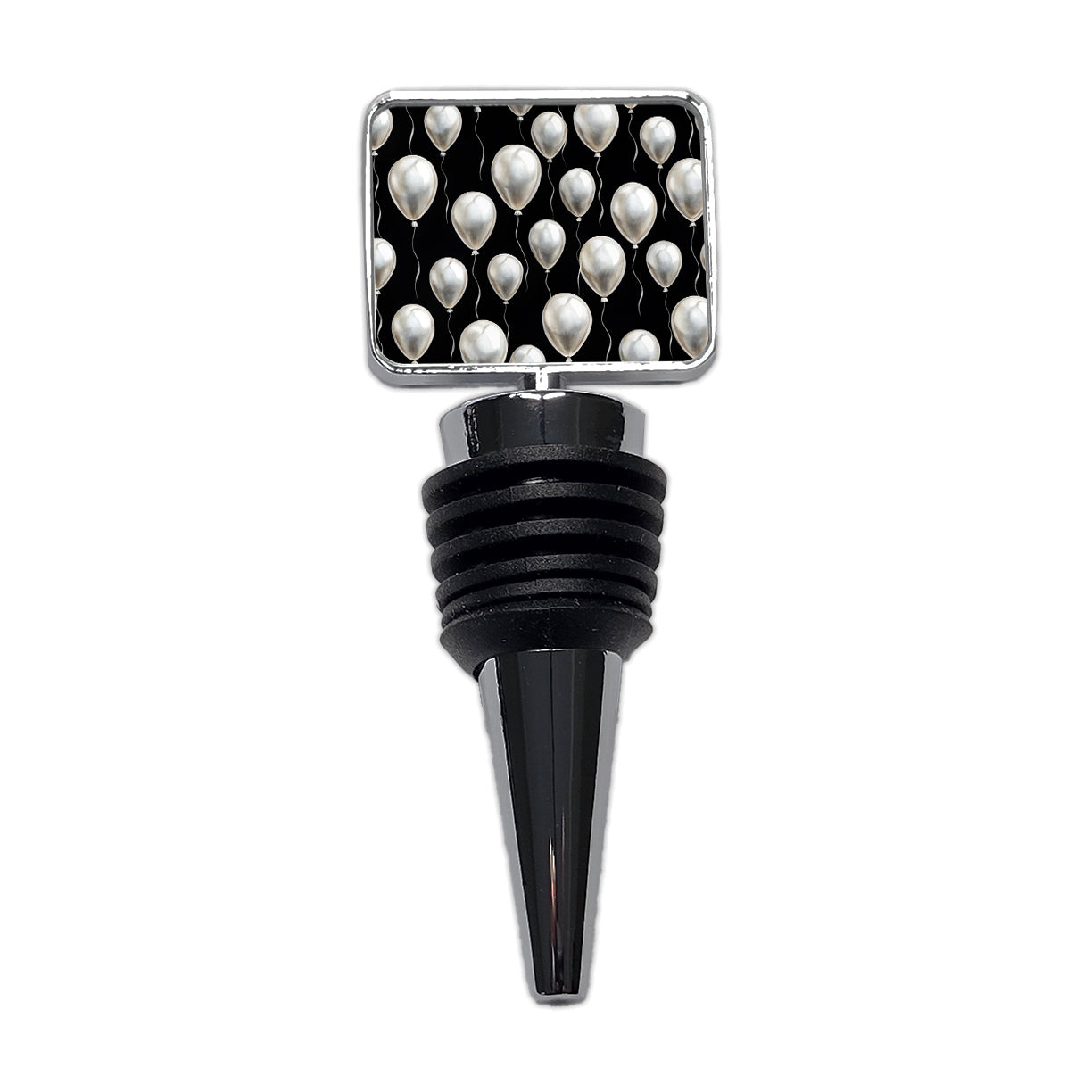 White Balloons Black Background Birthday Wine Bottle Stopper