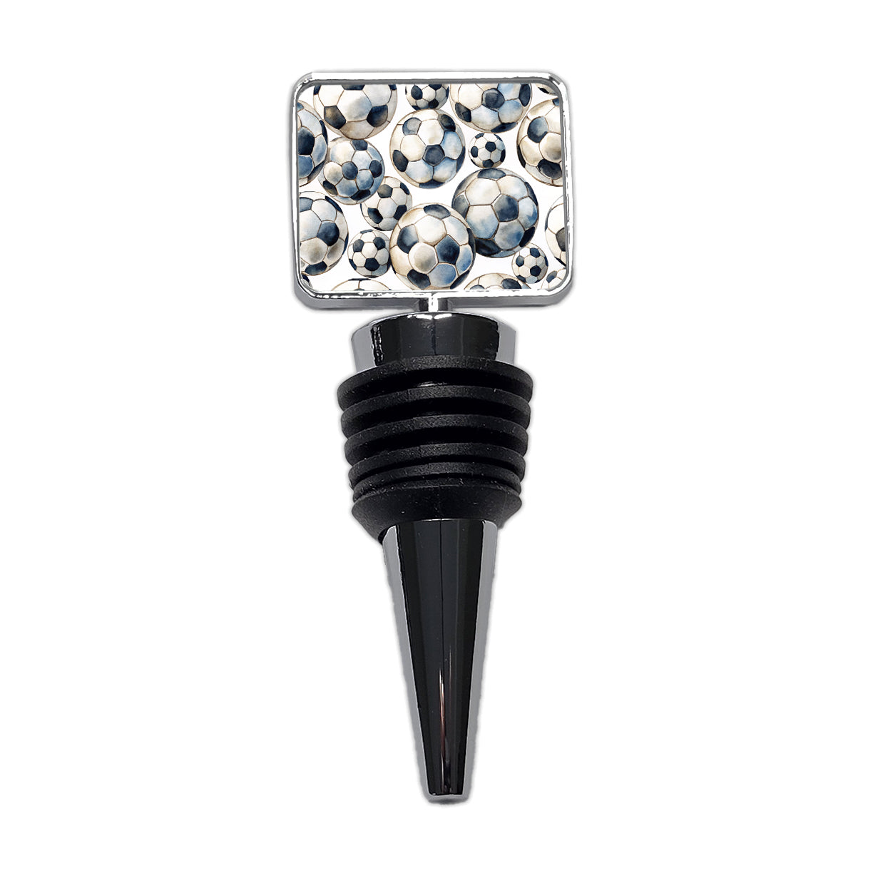 White Black Soccer Balls Watercolor Wine Bottle Stopper