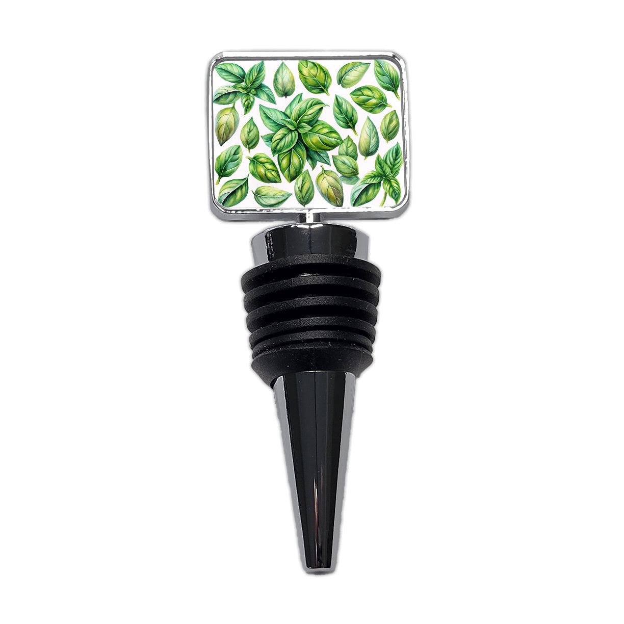Basil Leaves Watercolor Wine Bottle Stopper