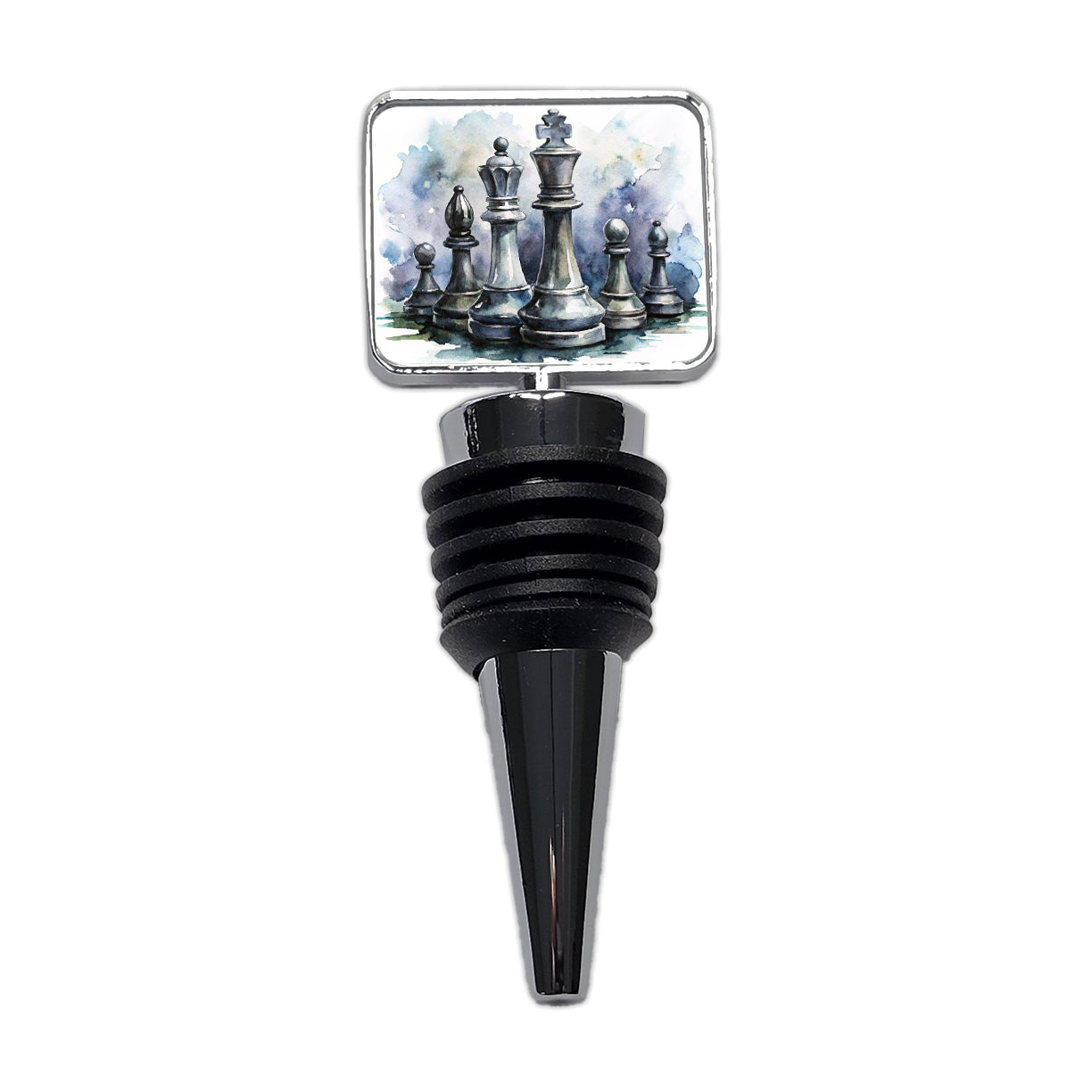 Black And White Chess Pieces Watercolor Wine Bottle Stopper