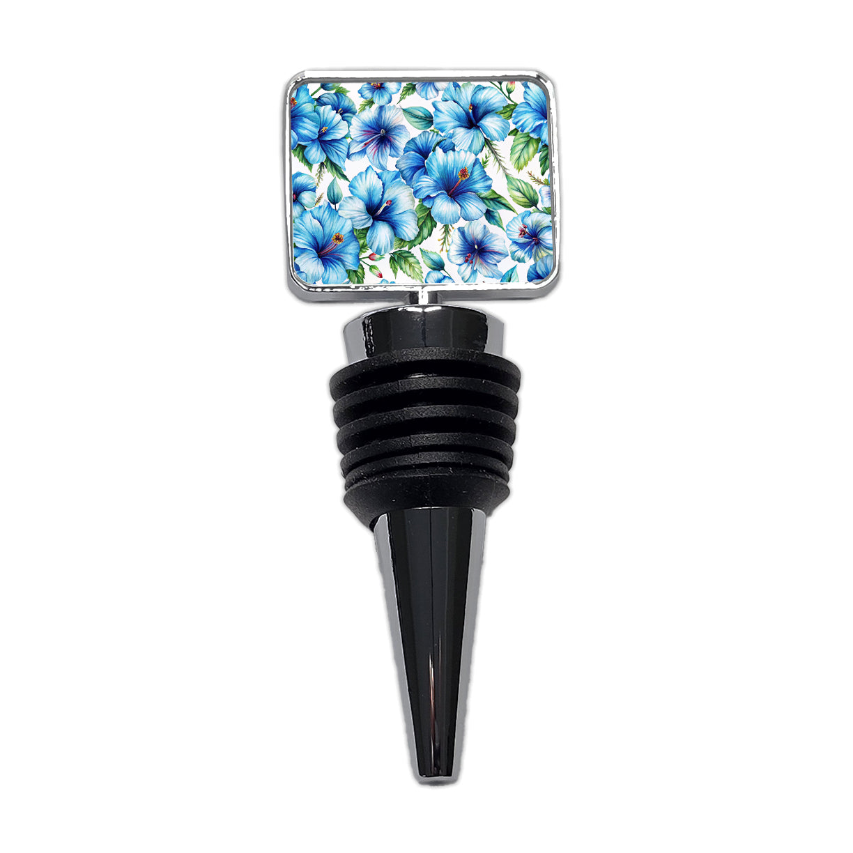Blue Hibiscus Flowers Watercolor Wine Bottle Stopper