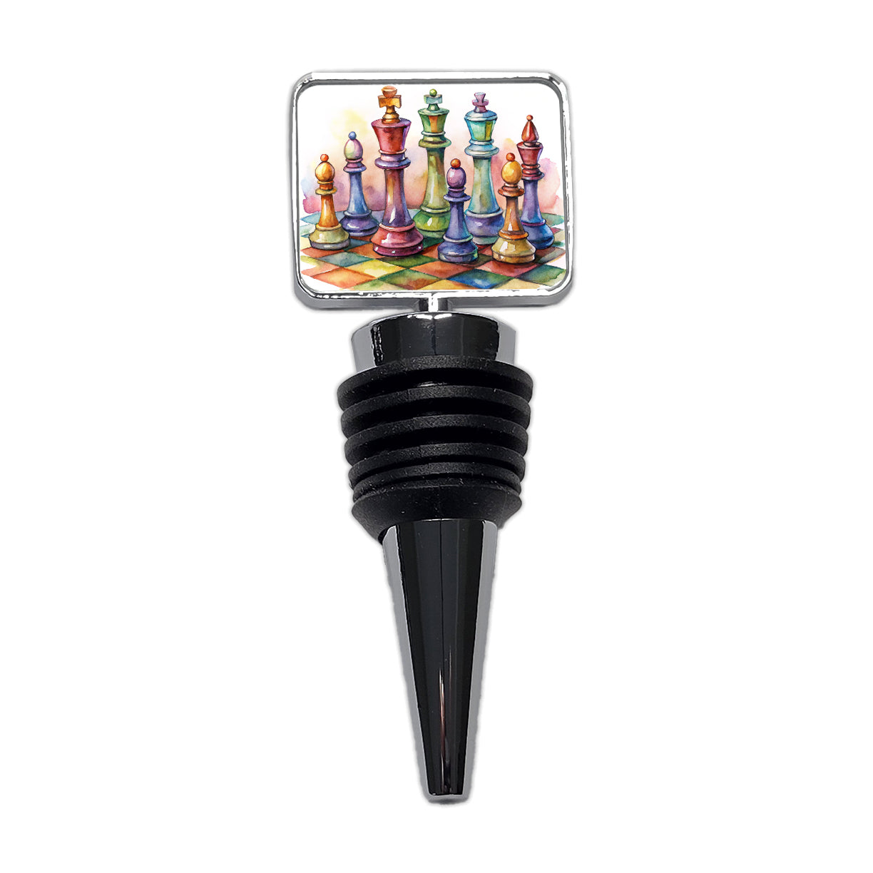 Chess Pieces Colorful Watercolor Wine Bottle Stopper