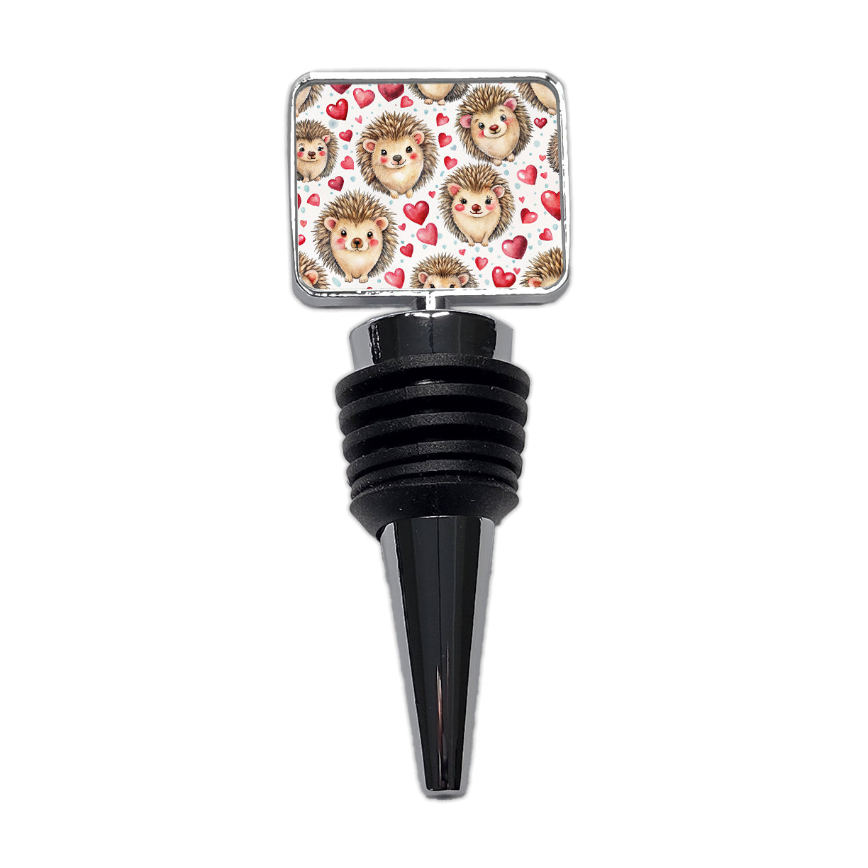 Chibi Hedgehogs And Hearts Watercolor Wine Bottle Stopper