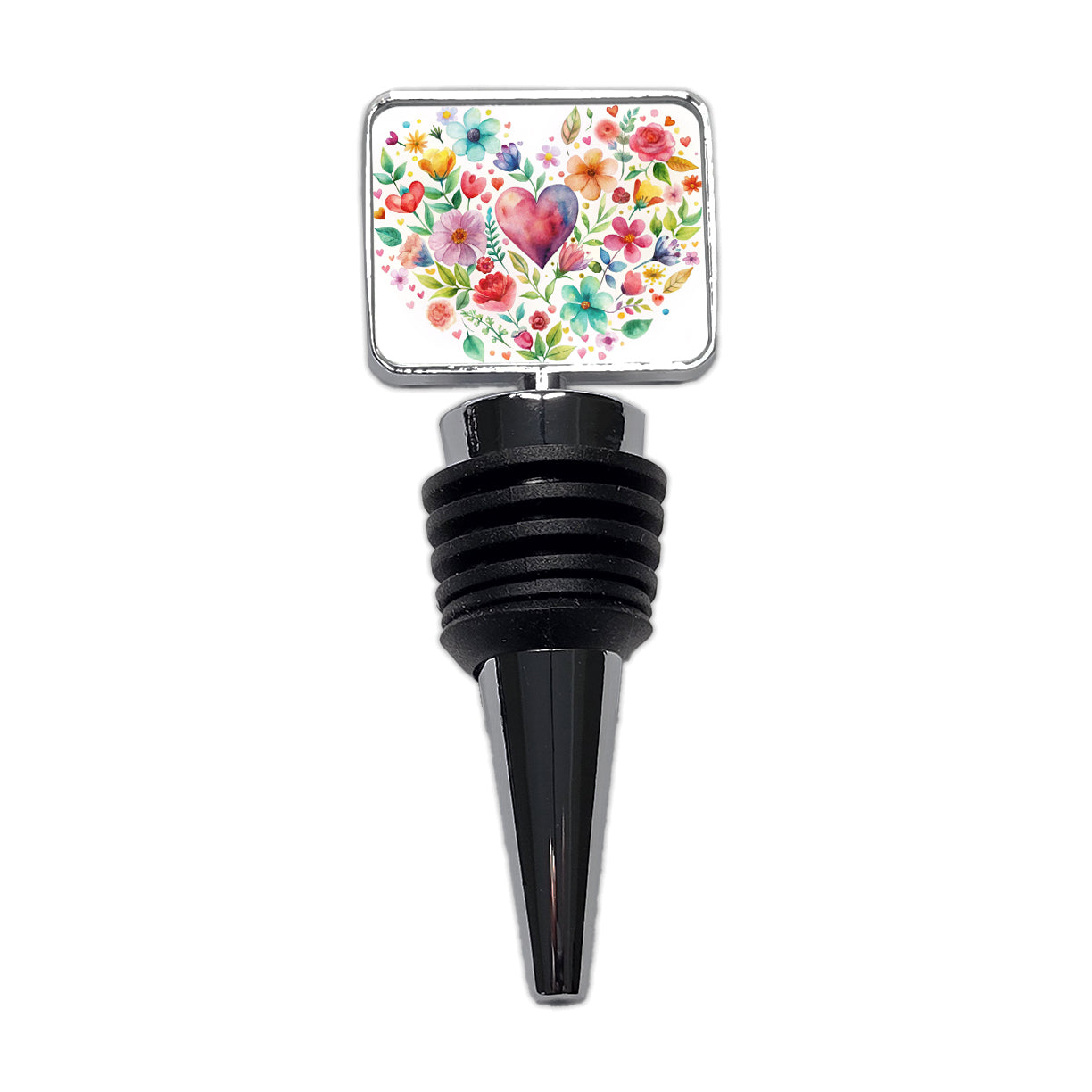 Hearts Flowers Watercolor Wine Bottle Stopper