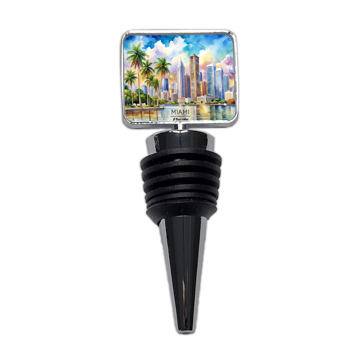 Miami Florida Travel Watercolor Wine Bottle Stopper
