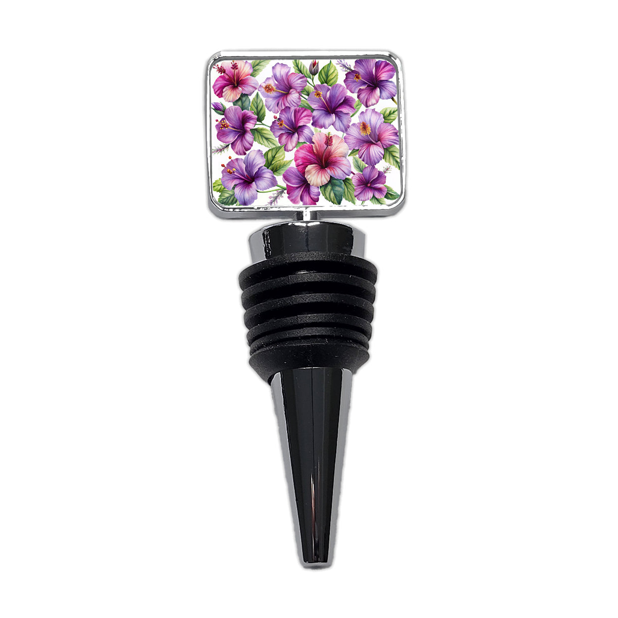 Purple Hibiscus Flowers Watercolor Wine Bottle Stopper