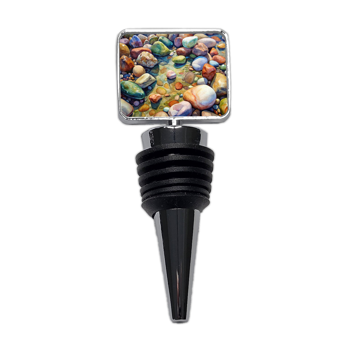 River Rocks Watercolor Wine Bottle Stopper