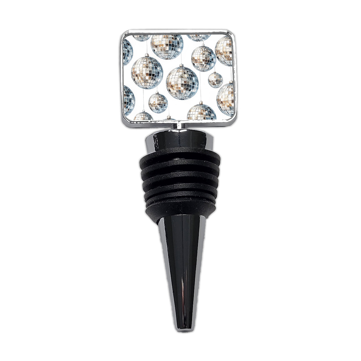 Silver Disco Balls Watercolor Wine Bottle Stopper