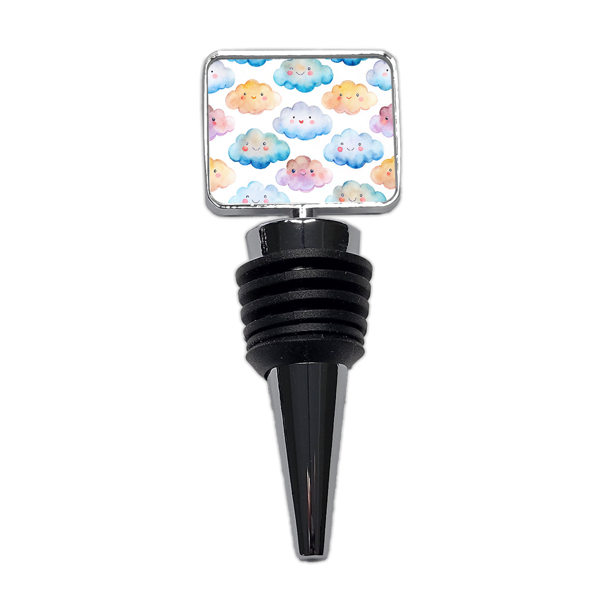 Sweet Smiling Clouds In A Row Watercolor Wine Bottle Stopper