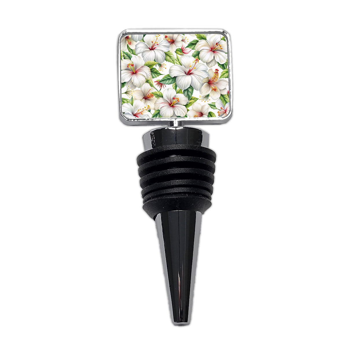 White Hibiscus Flowers Watercolor Wine Bottle Stopper