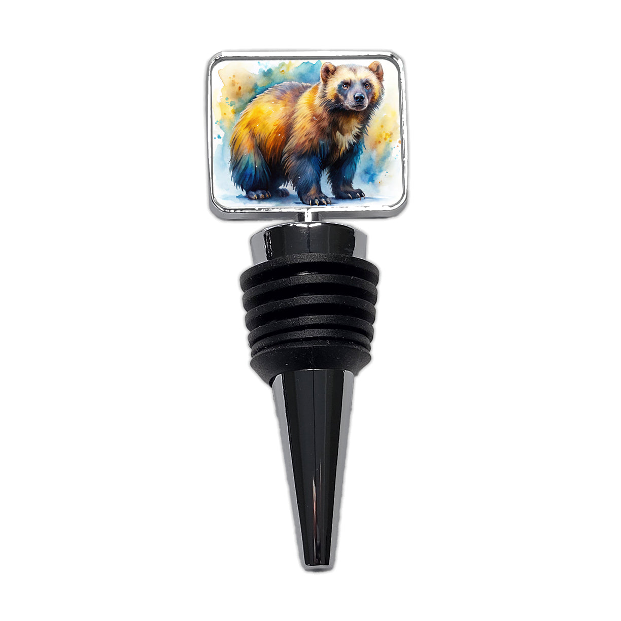 Animal Mad Wolverine Watercolor Wine Bottle Stopper