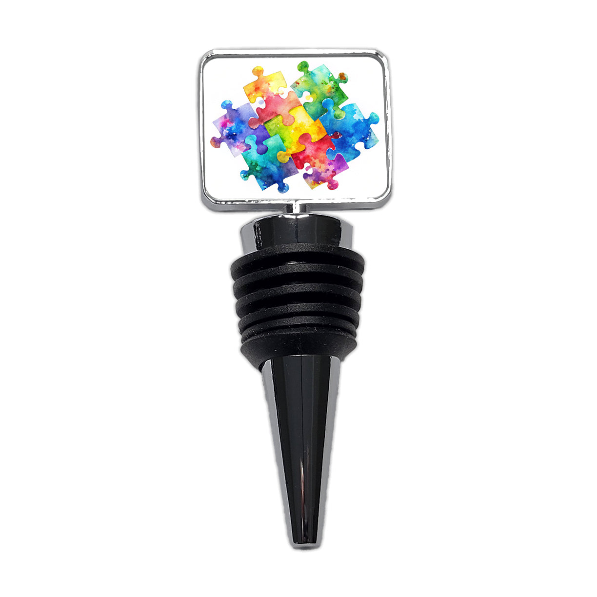Autism Awareness Acceptance Puzzle Pieces Watercolor Wine Bottle Stopper