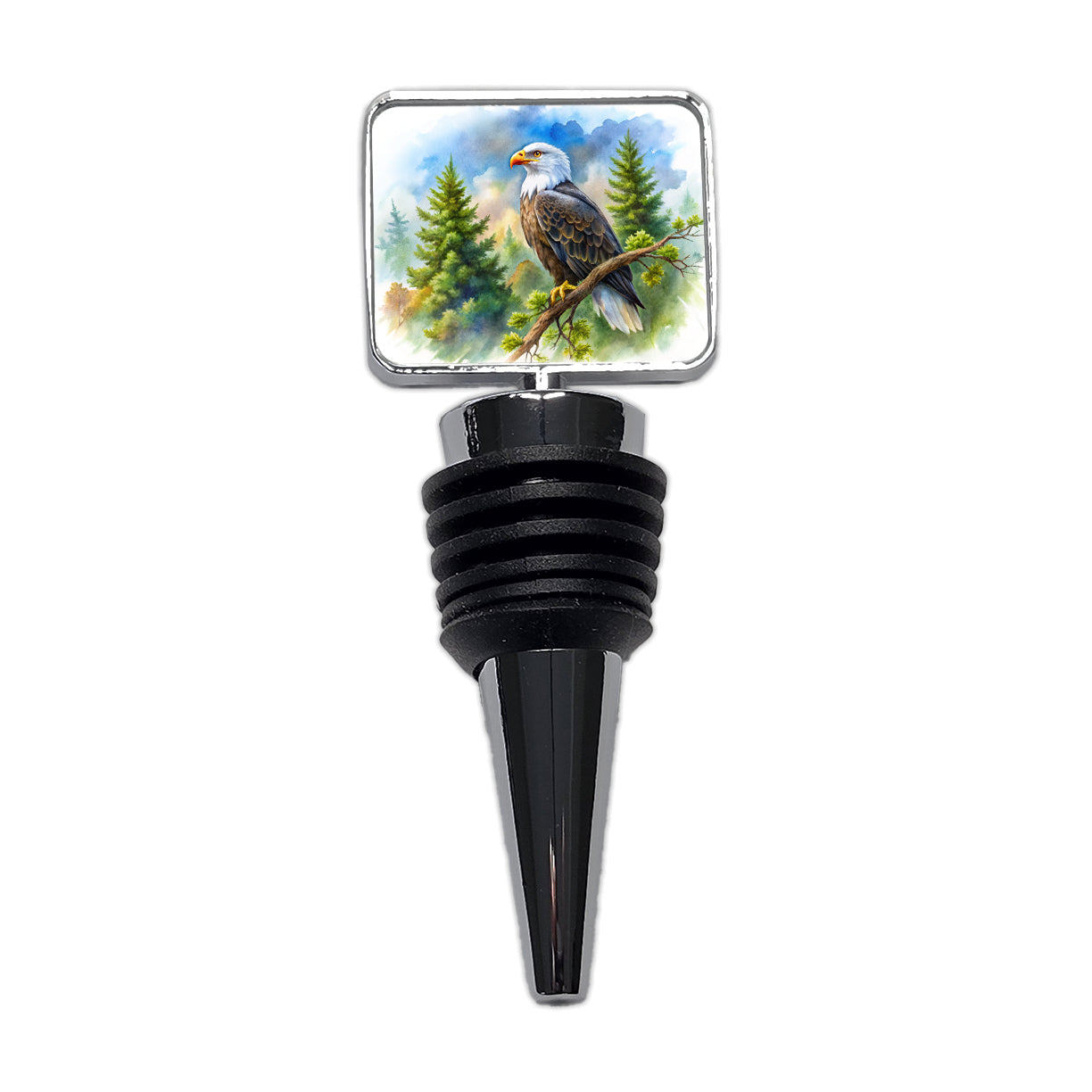 Bald Eagle In Tree Watercolor Wine Bottle Stopper