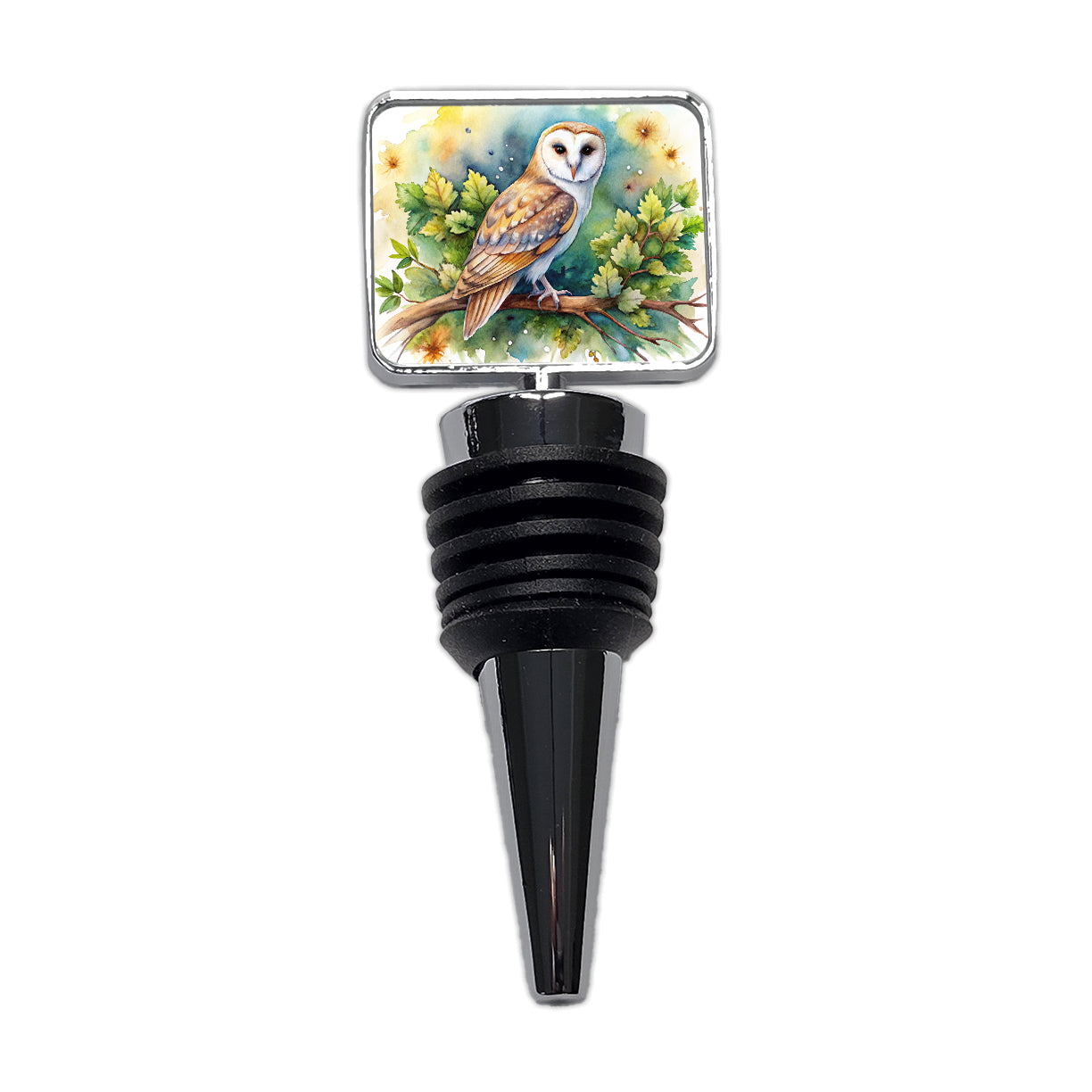 Barn Owl In Tree Watercolor Wine Bottle Stopper