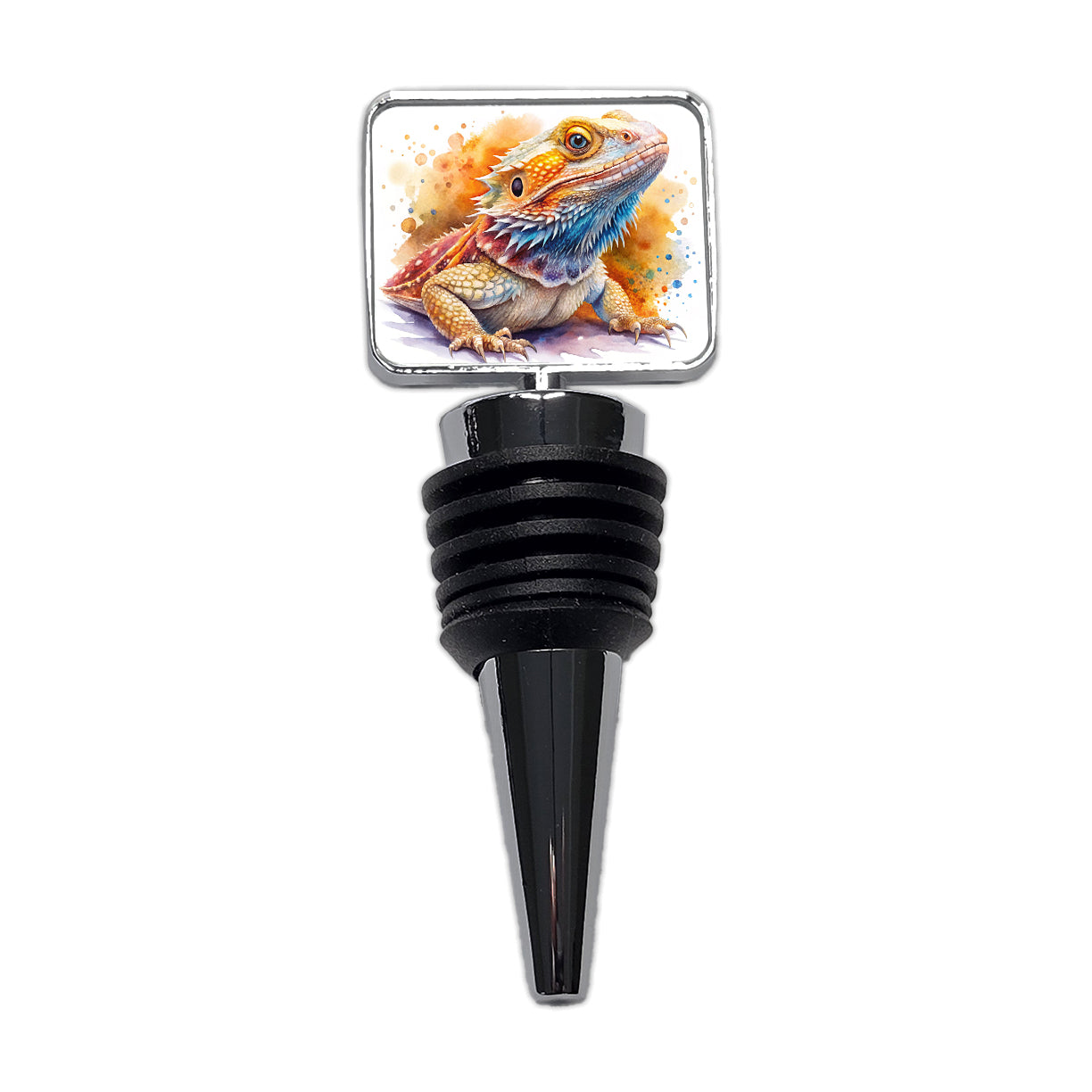 Bearded Dragon Lizard Reptile Watercolor Wine Bottle Stopper