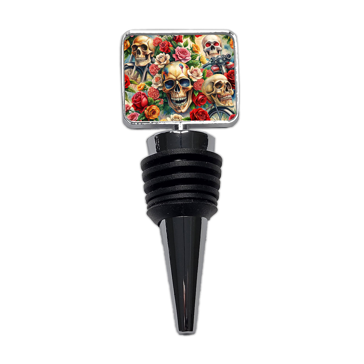 Biker Skulls And Roses Theme Watercolor Wine Bottle Stopper