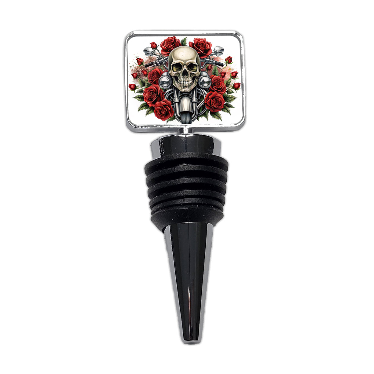 Biker Style Skulls And Roses Motorcycle Wine Bottle Stopper
