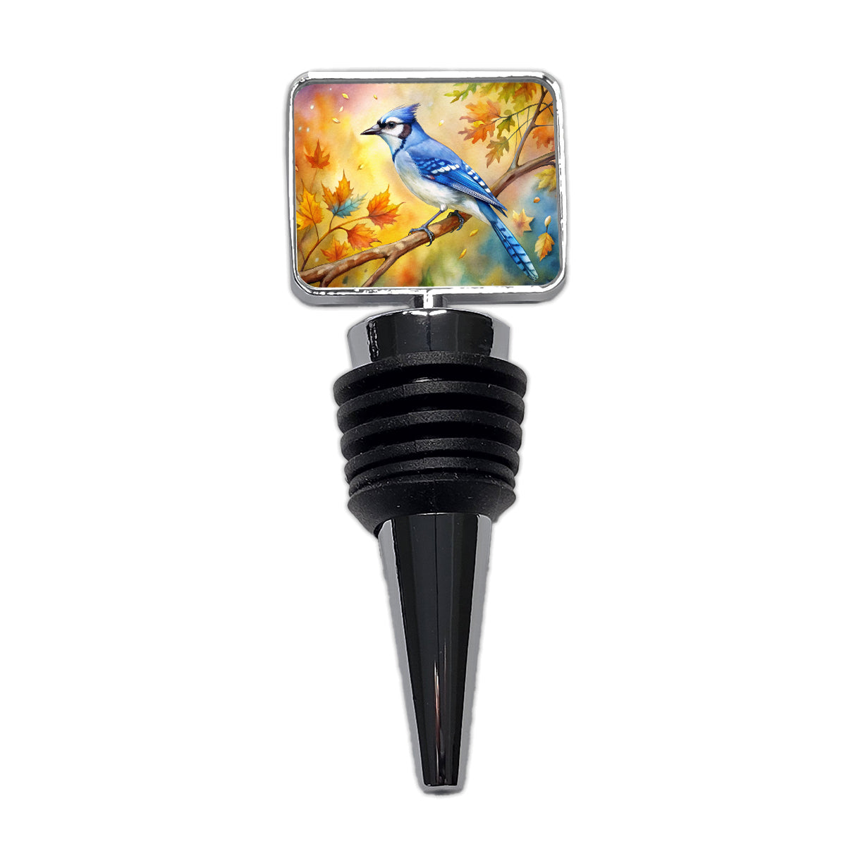 Blue Jay In Tree Watercolor Wine Bottle Stopper