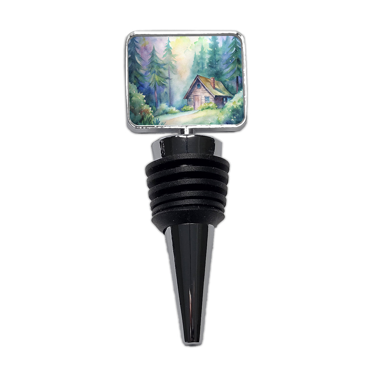 Cabin In The Forest Woods Watercolor Wine Bottle Stopper