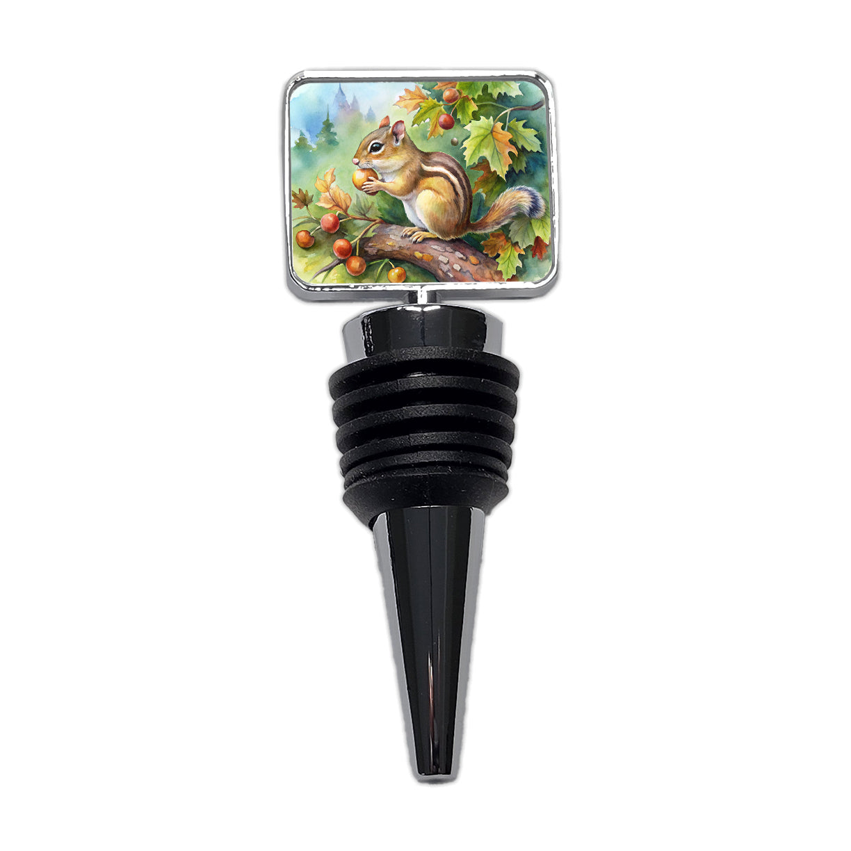 Chipmunk Eating Acorn In Tree Watercolor Wine Bottle Stopper