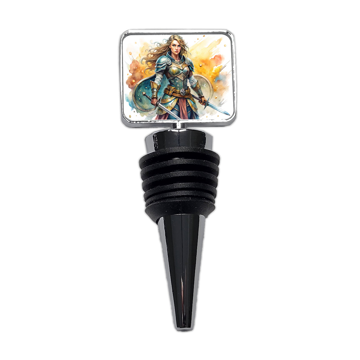Fantasy Female Fighter Warrior Shield-maiden Watercolor Wine Bottle Stopper