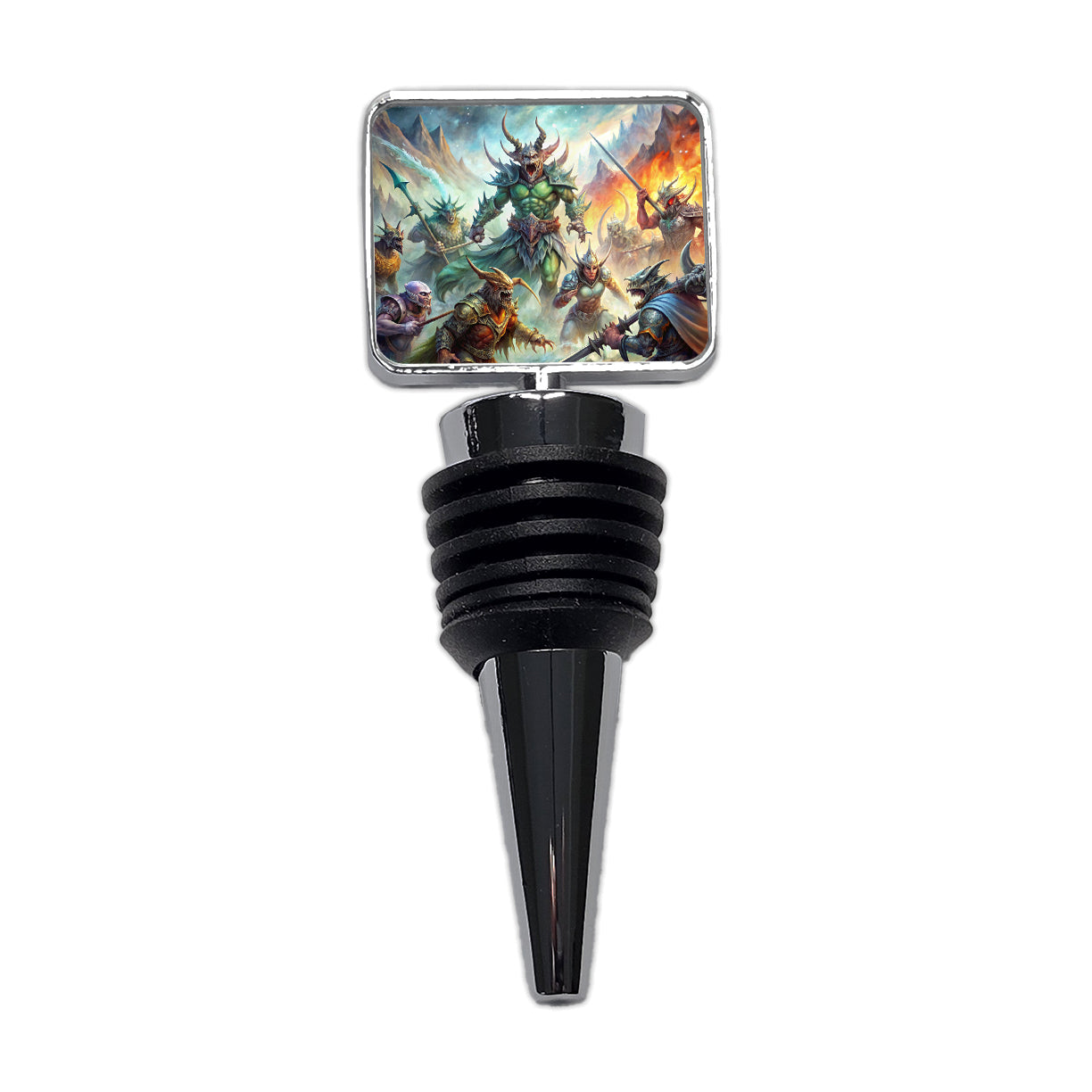 Fantasy Monsters In Battle Watercolor Wine Bottle Stopper