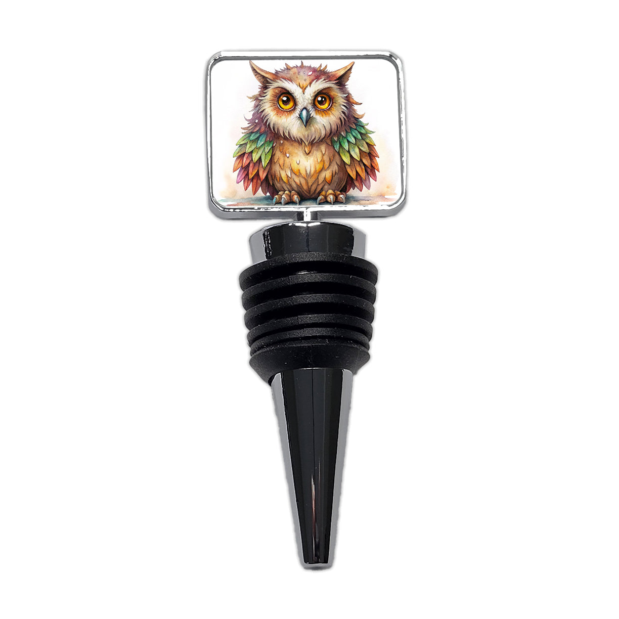 Fantasy Owlbear Owl Bear Colorful Wings Watercolor Wine Bottle Stopper