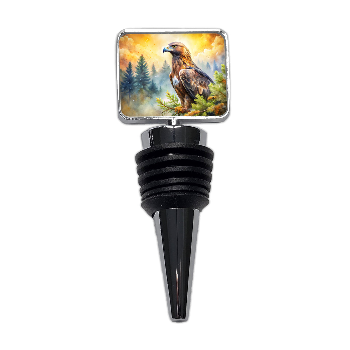 Golden Eagle Raptor Bird Of Prey In Tree Watercolor Wine Bottle Stopper