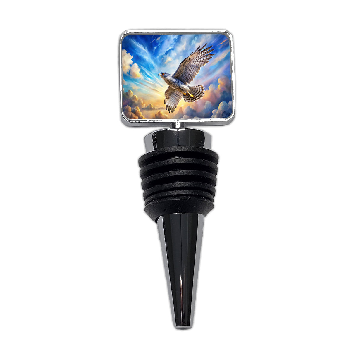 Goshawk Raptor Bird Of Prey In Flight Sky Clouds Watercolor Wine Bottle Stopper