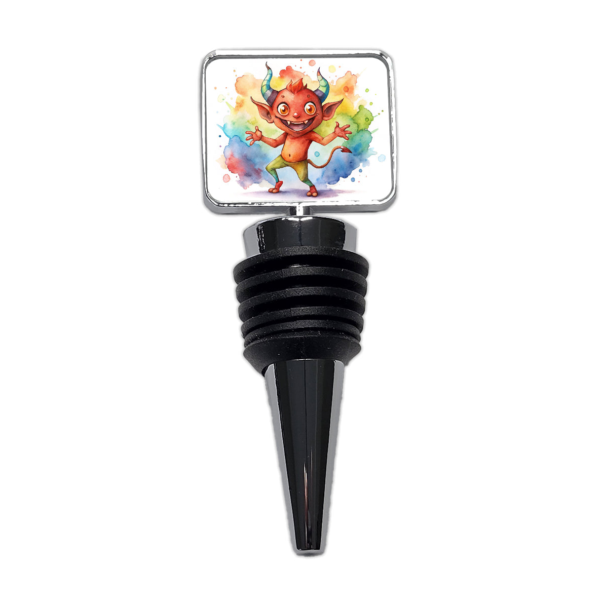 Happy Short Dancing Demon Watercolor Wine Bottle Stopper