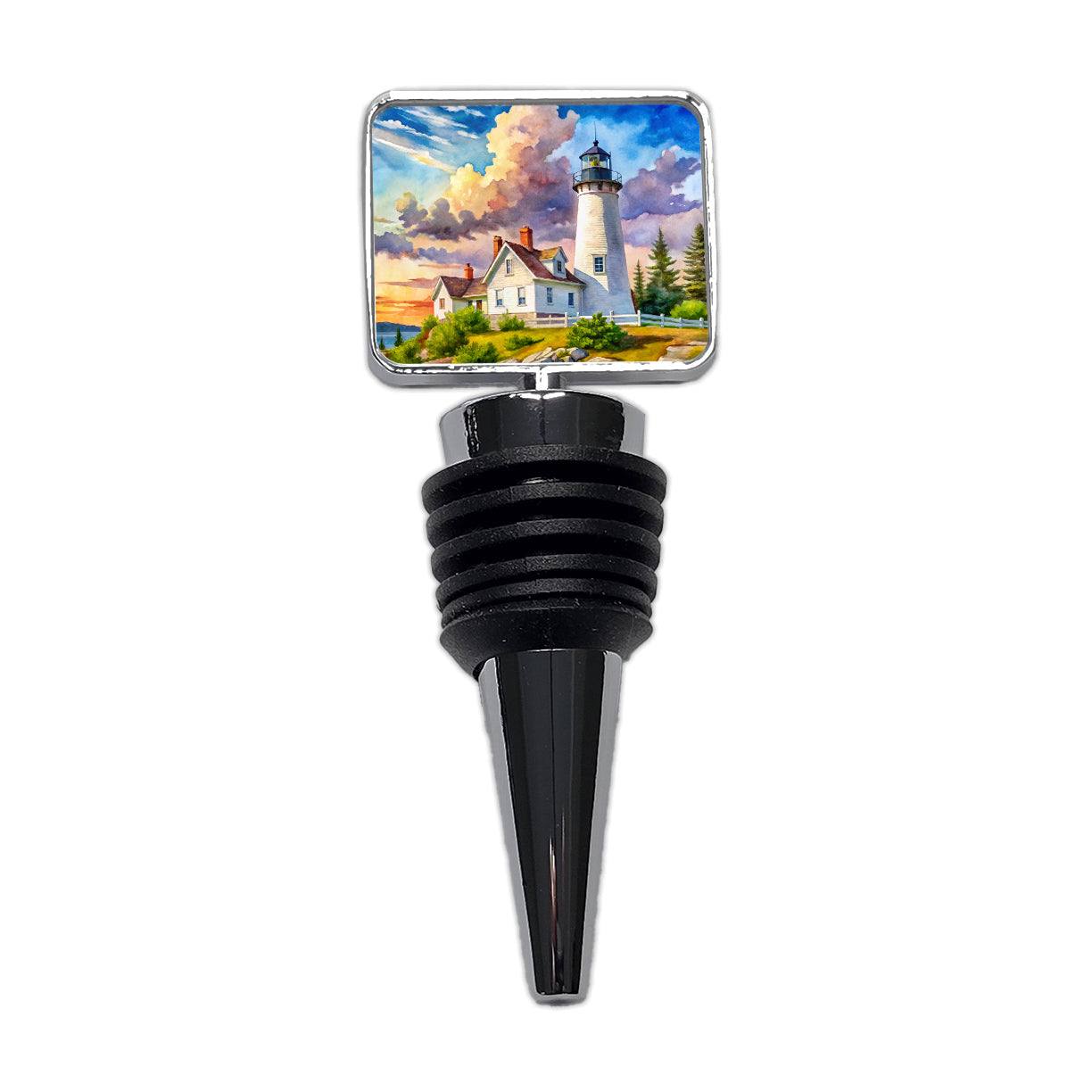 Lighthouse Like Pemaquid Point Maine Watercolor Wine Bottle Stopper