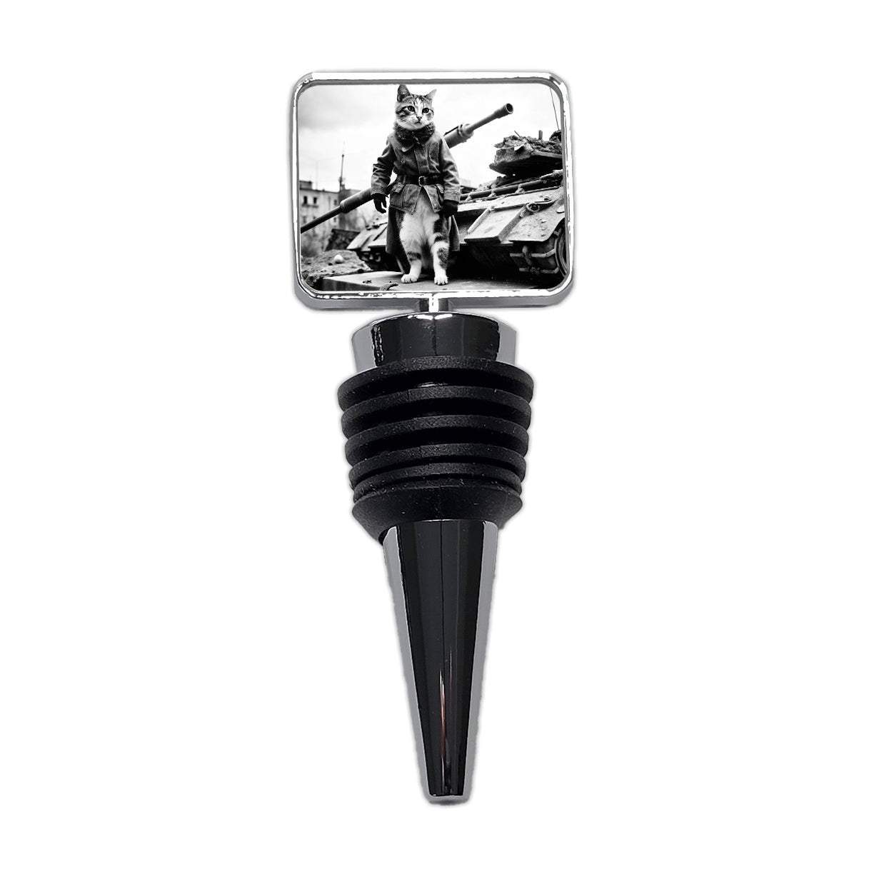 Military Resistance War Soldier Cat Retro Black And White Wine Bottle Stopper