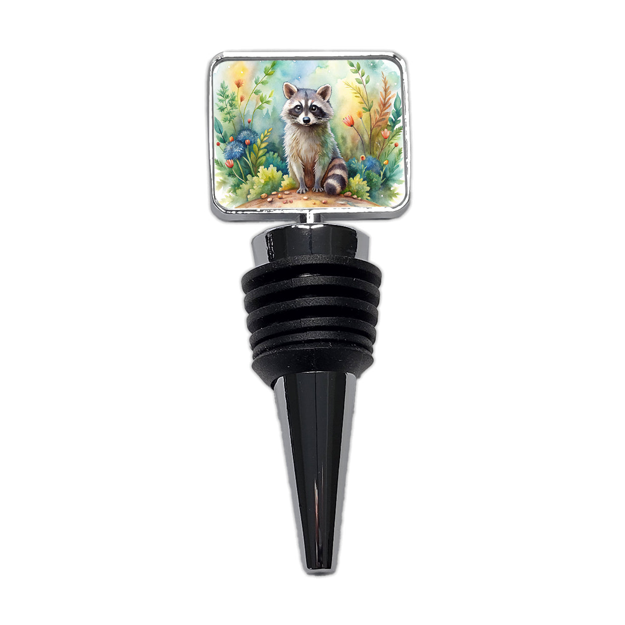 Raccoon In The Forest Watercolor Wine Bottle Stopper