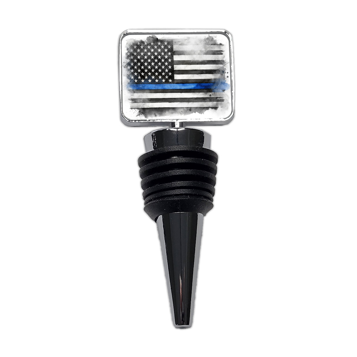 Thin Blue Line Black And White American Flag Support Policemen Police Wine Bottle Stopper