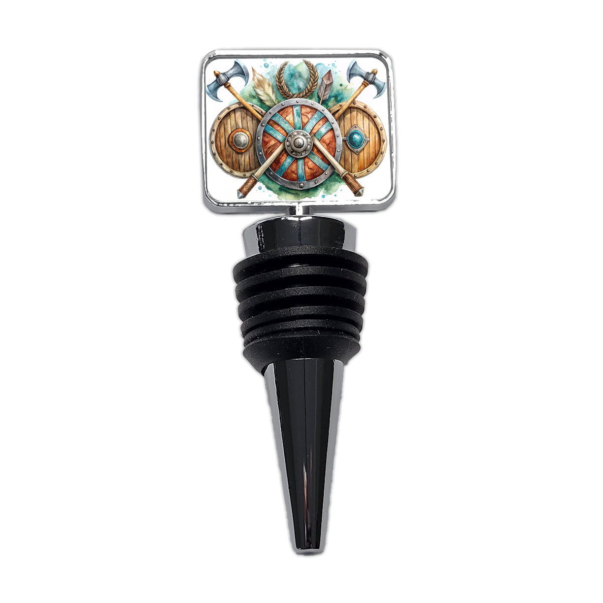 Viking Symbols Shields Axes Watercolor Wine Bottle Stopper