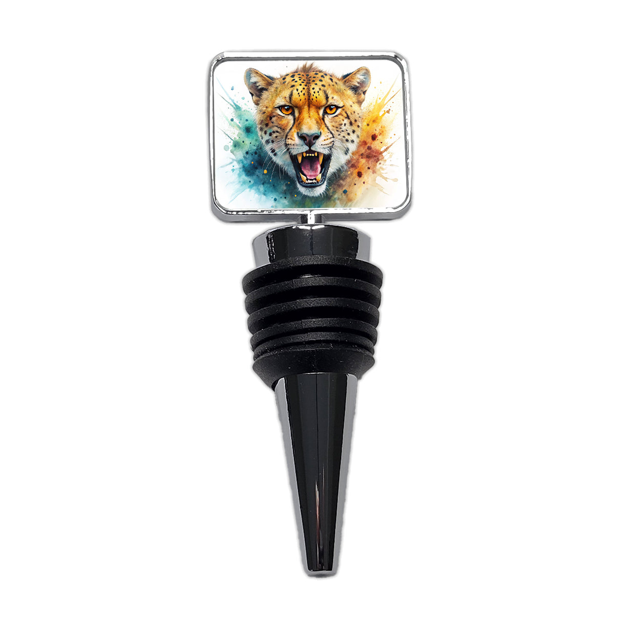 Angry Cheetah Watercolor Wine Bottle Stopper