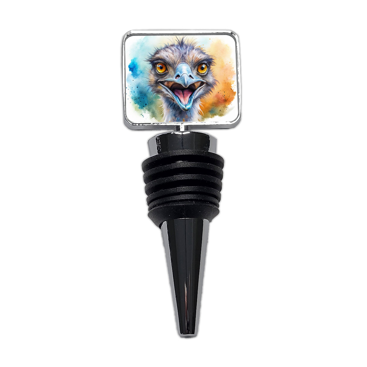 Angry Emu Watercolor Wine Bottle Stopper