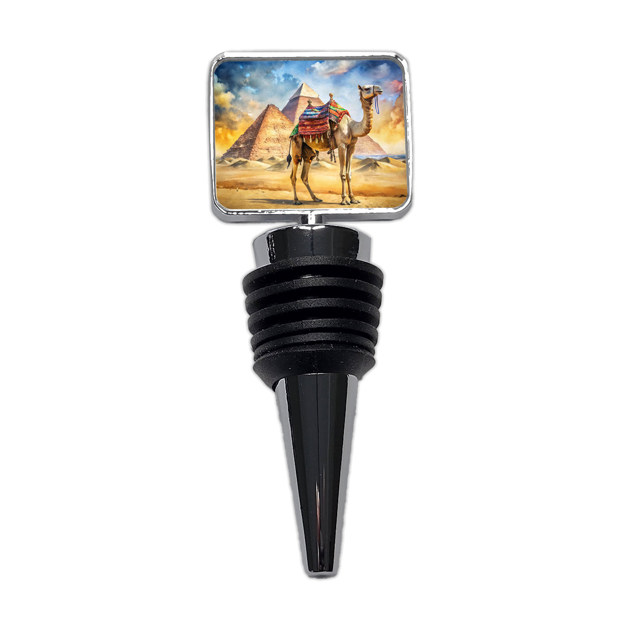 Camel With Pyramids In Background Watercolor Wine Bottle Stopper