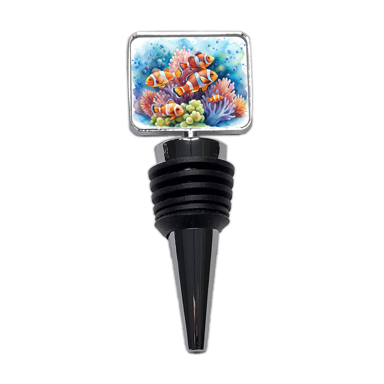 Clown Fish Swimming Around Coral Watercolor Wine Bottle Stopper