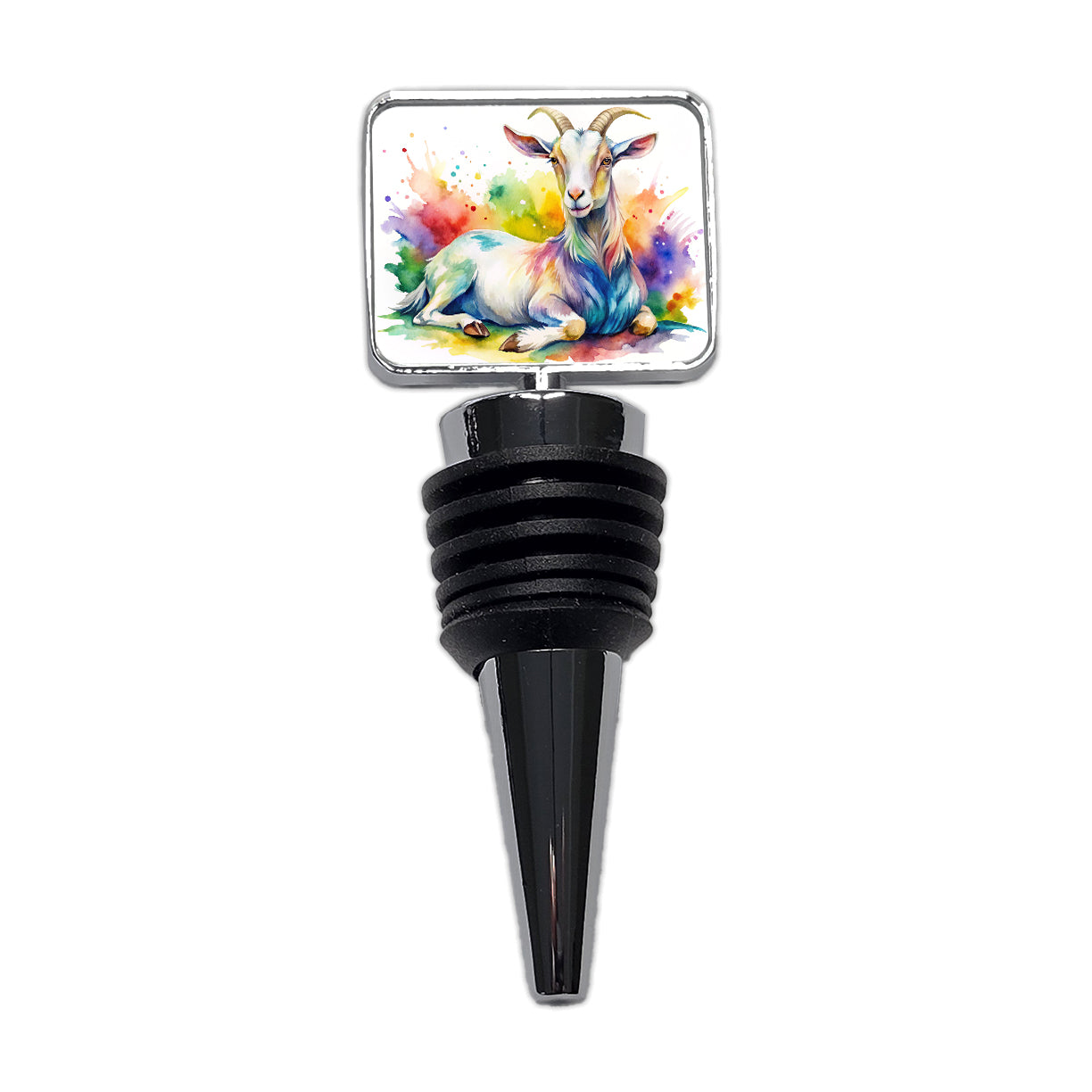 Fainting Goat Rainbow Colorful Watercolor Wine Bottle Stopper