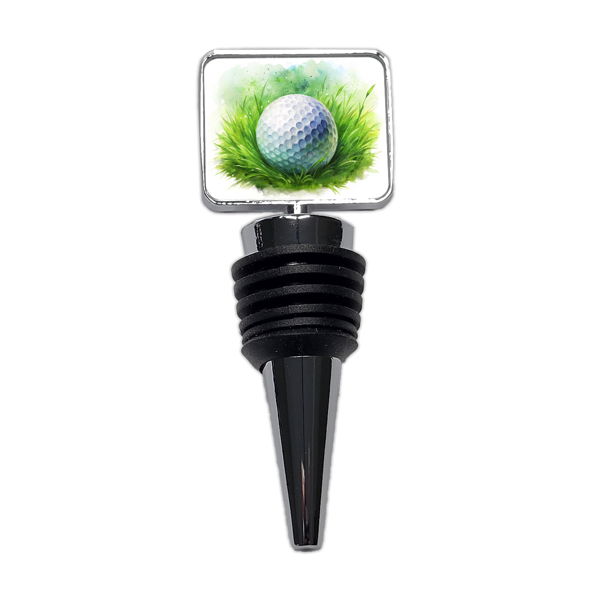 Golf Ball On Grass Watercolor Wine Bottle Stopper
